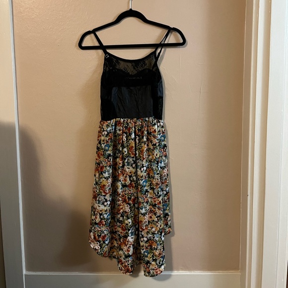 Chloe K Hi Low Black Lace Pleather Cutout Floral Spaghetti Strap Dress S - Picture 2 of 13